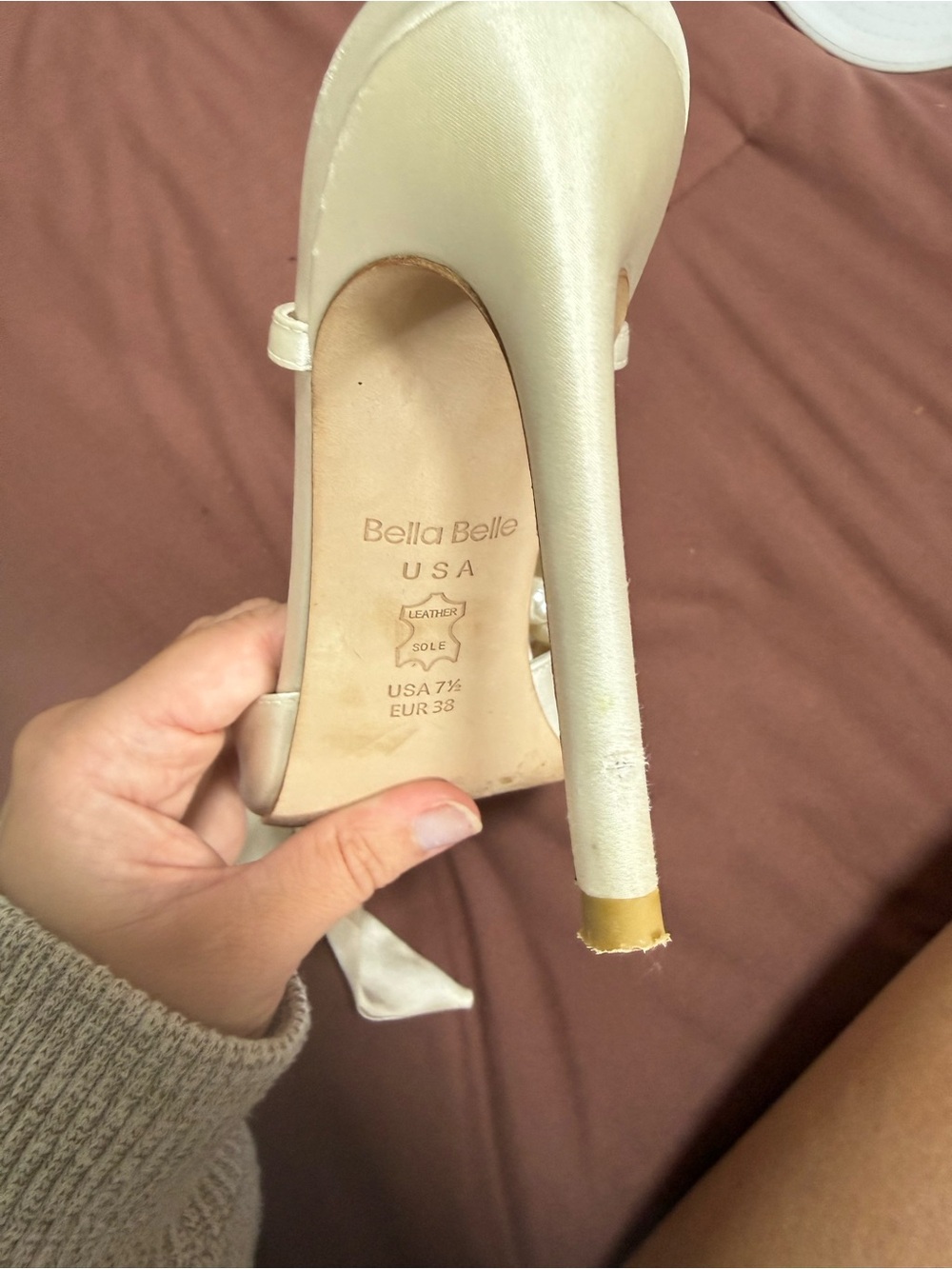 Bella Belle Lisbeth Bridal Heels- Pearl-Trim Satin Pointed-Toe Heels in Ivory - Picture 8 of 15